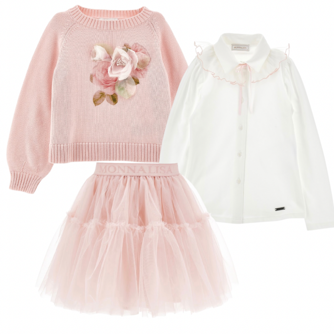 Picture of Monnalisa Pink 3 Piece Tulle Skirt Set