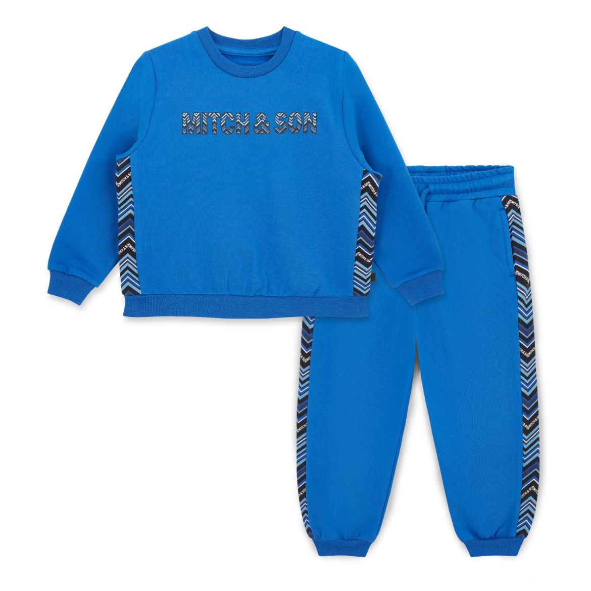 Picture of Mitch & Son Warner Royal Blue Zig Zag Detail Crewneck Tracksuit