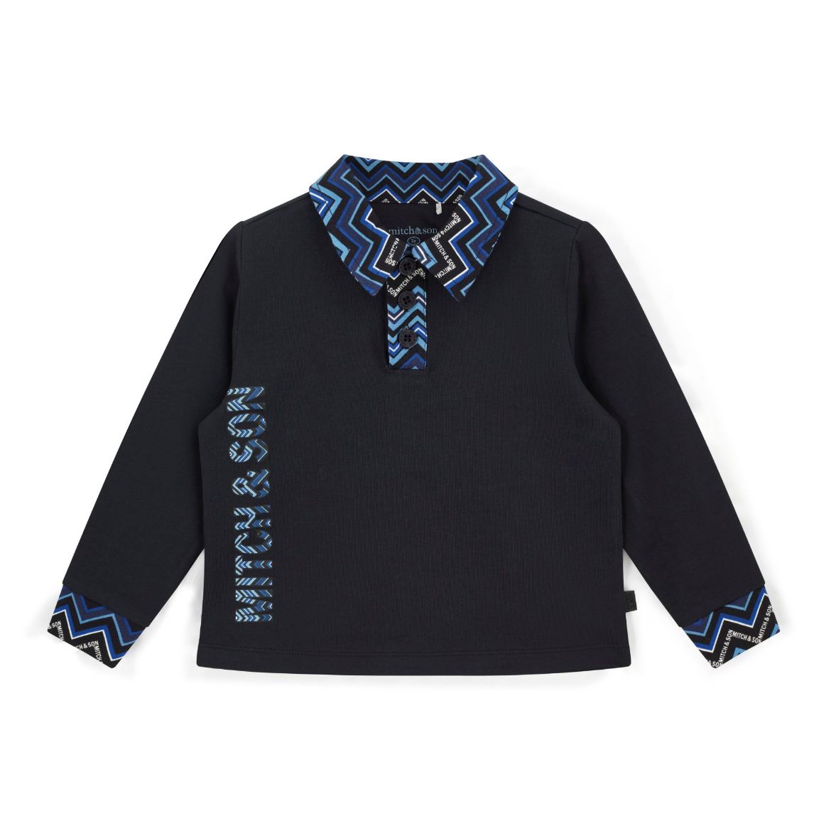 Picture of Mitch & son Wright Black Zig Zag Collar Polo Top