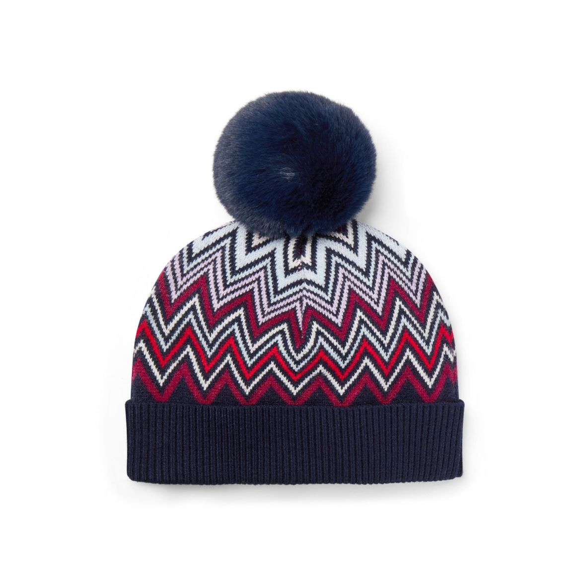 Picture of A Dee Chelsy Navy Print Chevron Pom Pom Hat