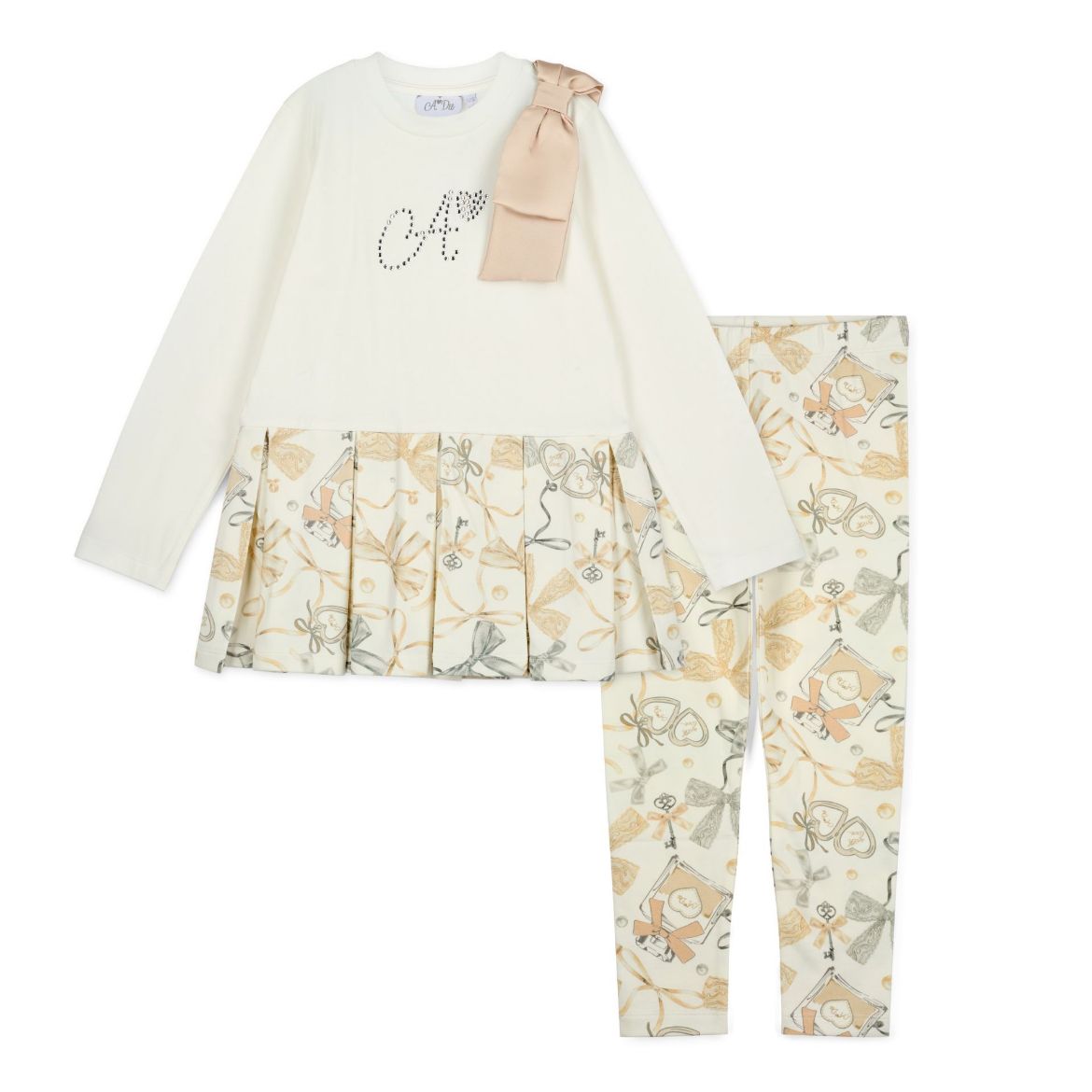 Picture of A Dee Blake White Bow Print Peplum Legging Set
