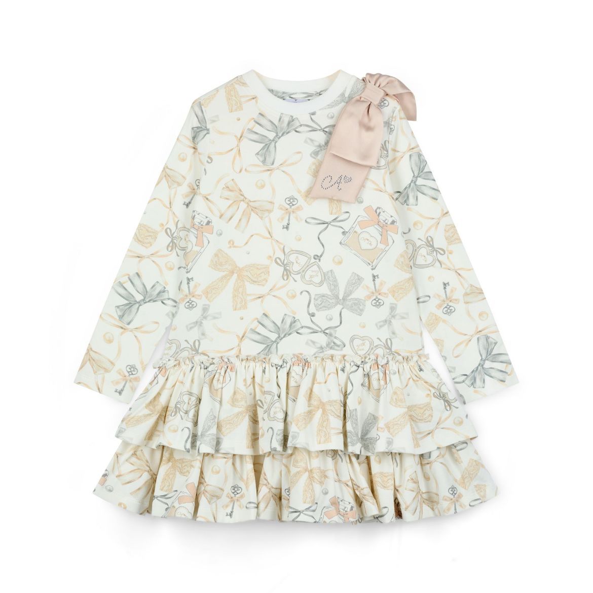 Picture of A Dee Bailey White Bow Print Jersey Dress
