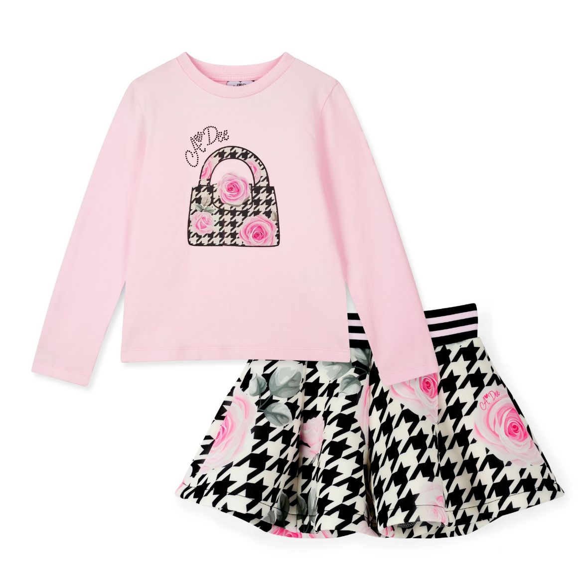 Picture of A Dee Amy Pale Pink Houndstooth Print Short Set