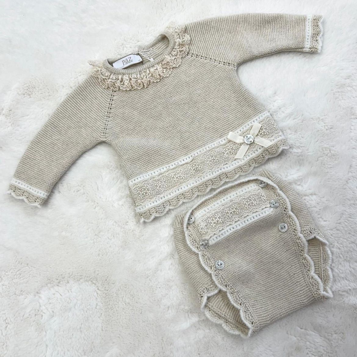 Picture of Paz Rodriguez Cream Knitted Jam Pants Set