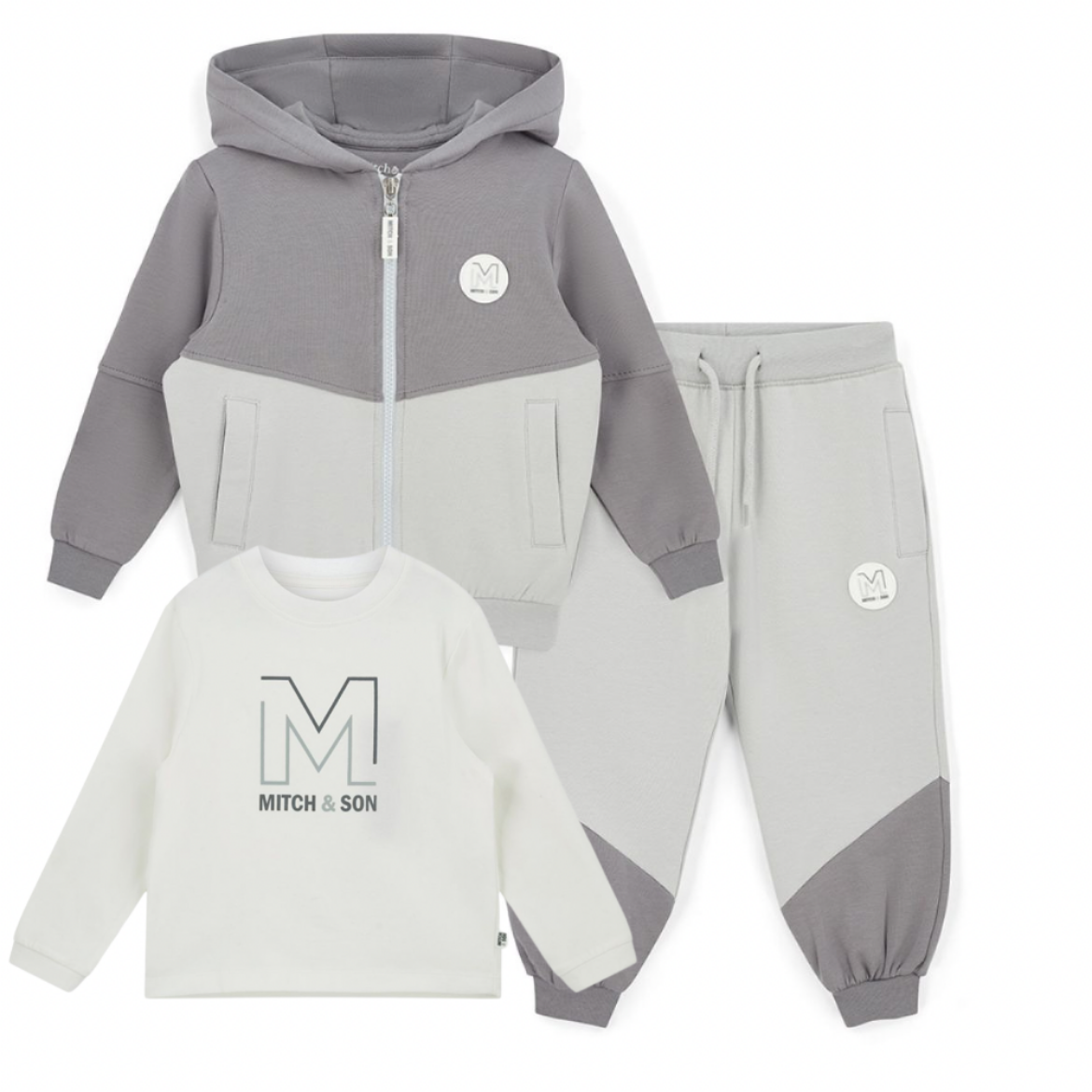 Picture of Mitch & Son Tatum/Timothy Grey Colour Block Zipper Tracksuit & T-shirt Set