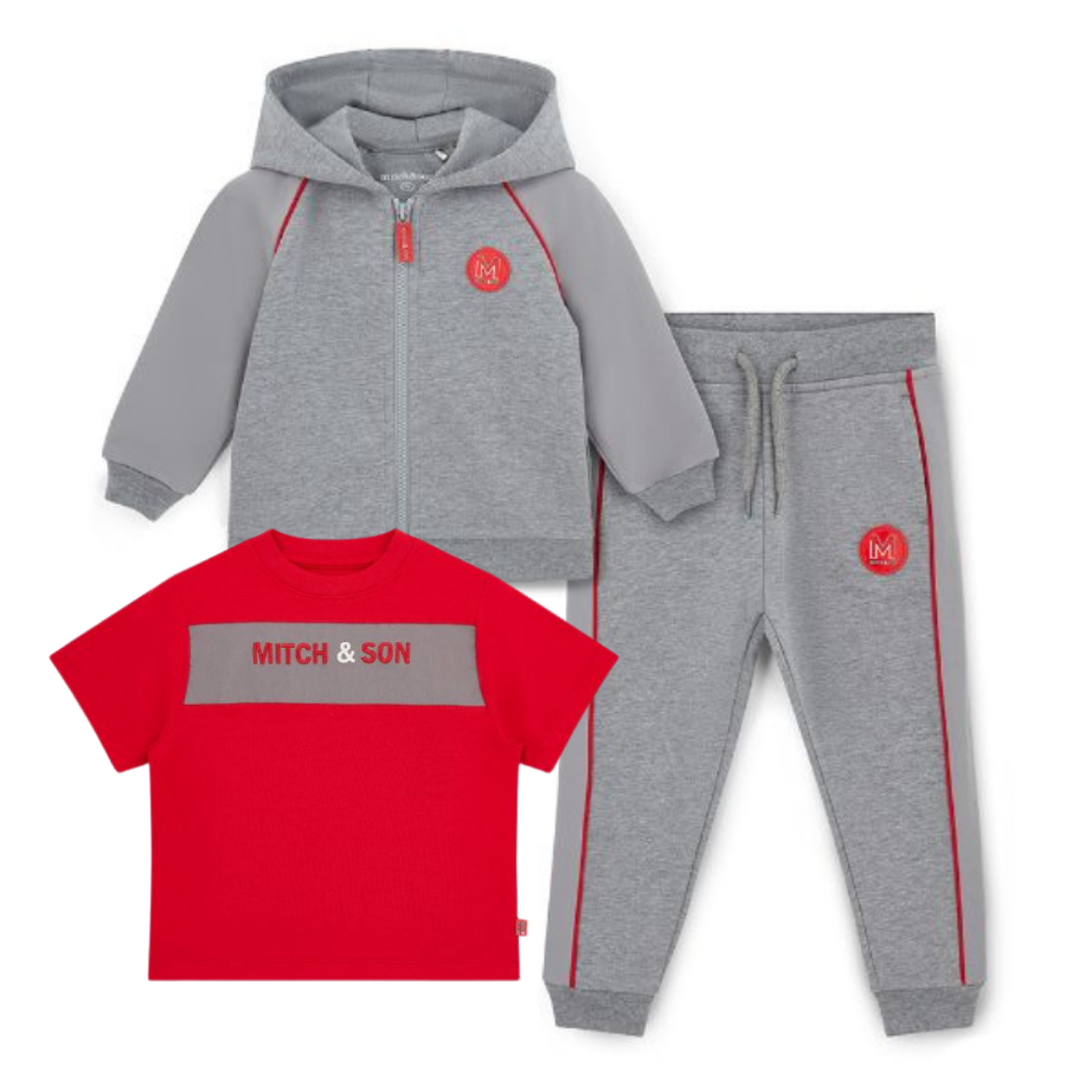 Picture of Mitch & Son Tucker Grey Marl Zipper Tracksuit & T-shirt Set