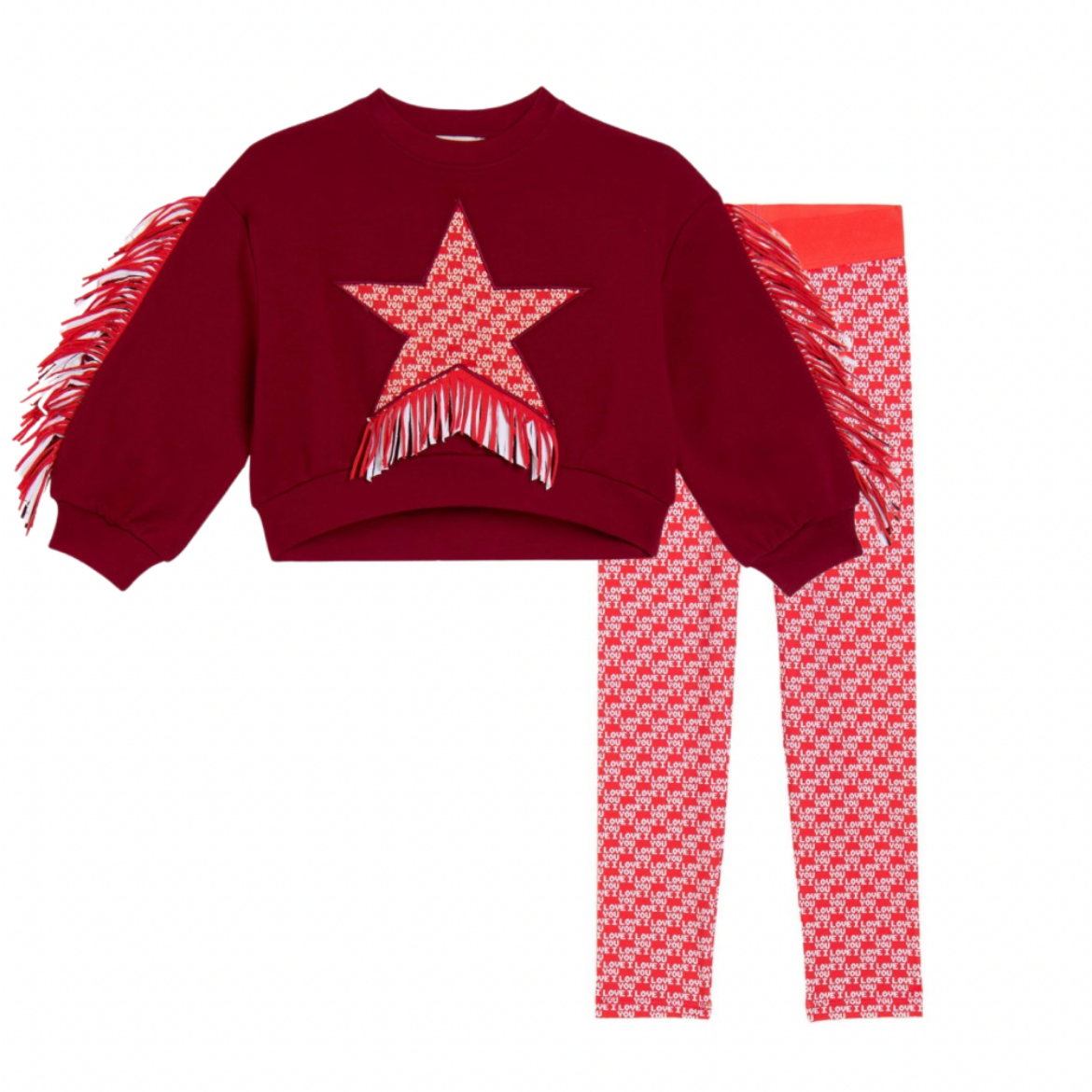 Picture of Stella Mc Cartney Girls Burgundy Fringe Jumper & Legging Set