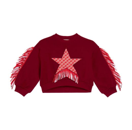 Picture of Stella Mc Cartney Girls Burgundy Fringe Jumper & Legging Set