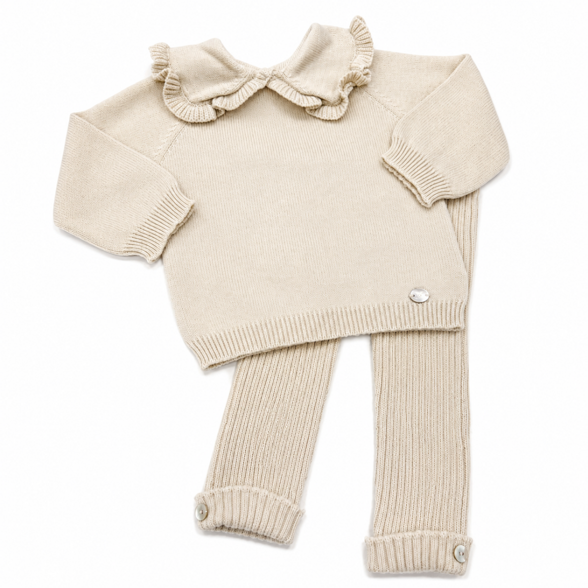 Picture of Martin Aranda Girls Beige Frill Collar Knitted 2 Piece Set