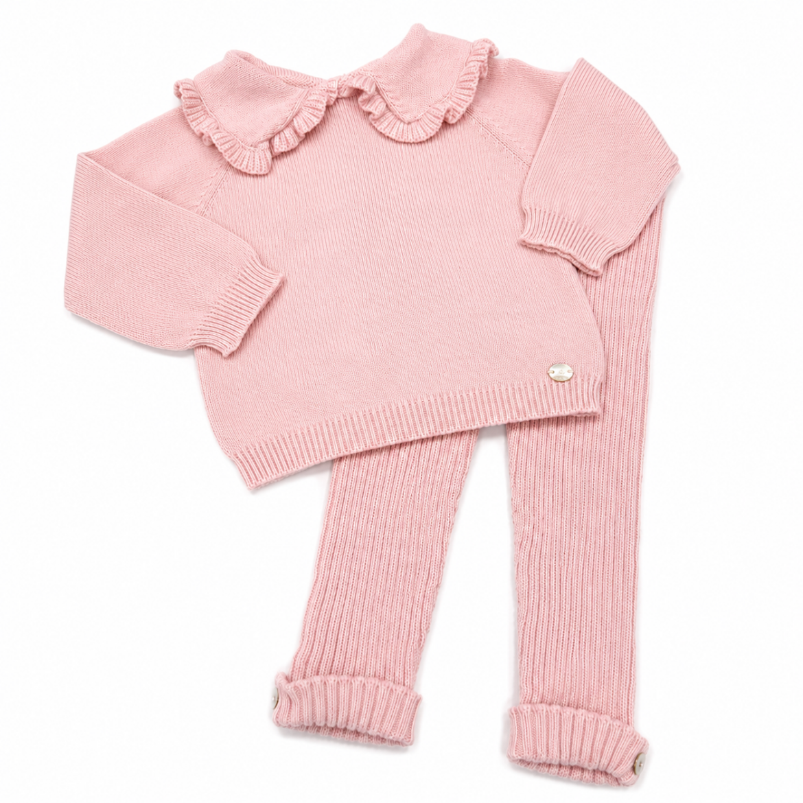 Picture of Martin Aranda Girls Pink Frill Collar Knitted 2 Piece Set