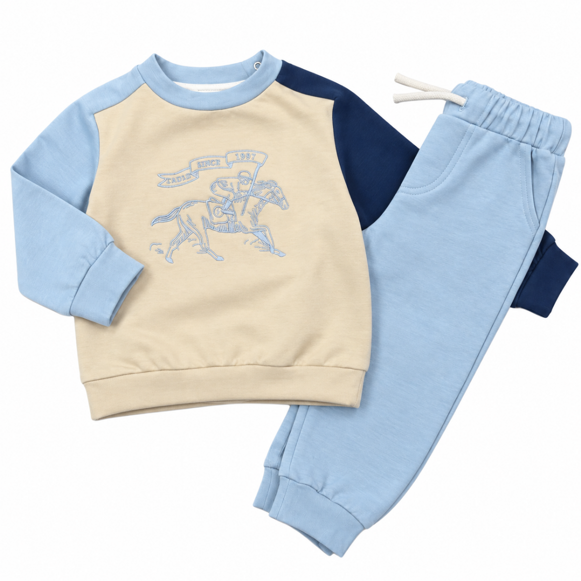 Picture of Patachou Boys Beige & Blue Horse Motif Jogger Set