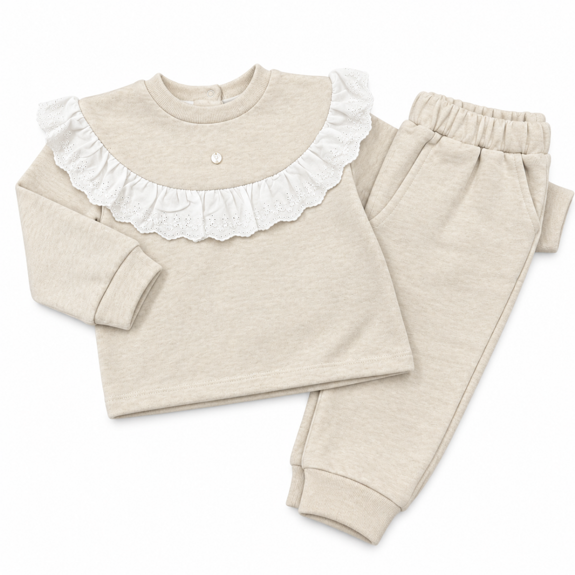 Picture of Patachou Girls Beige Knitted Frill Jogger Set