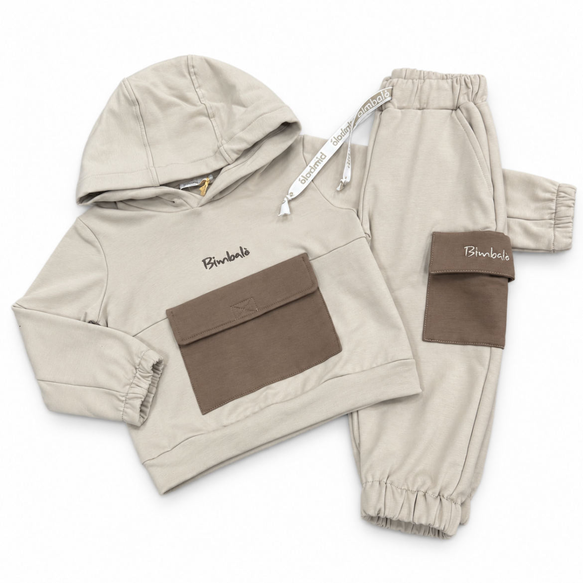 Picture of Bimbalo Boys Beige & Brown Hooded Jogger Set