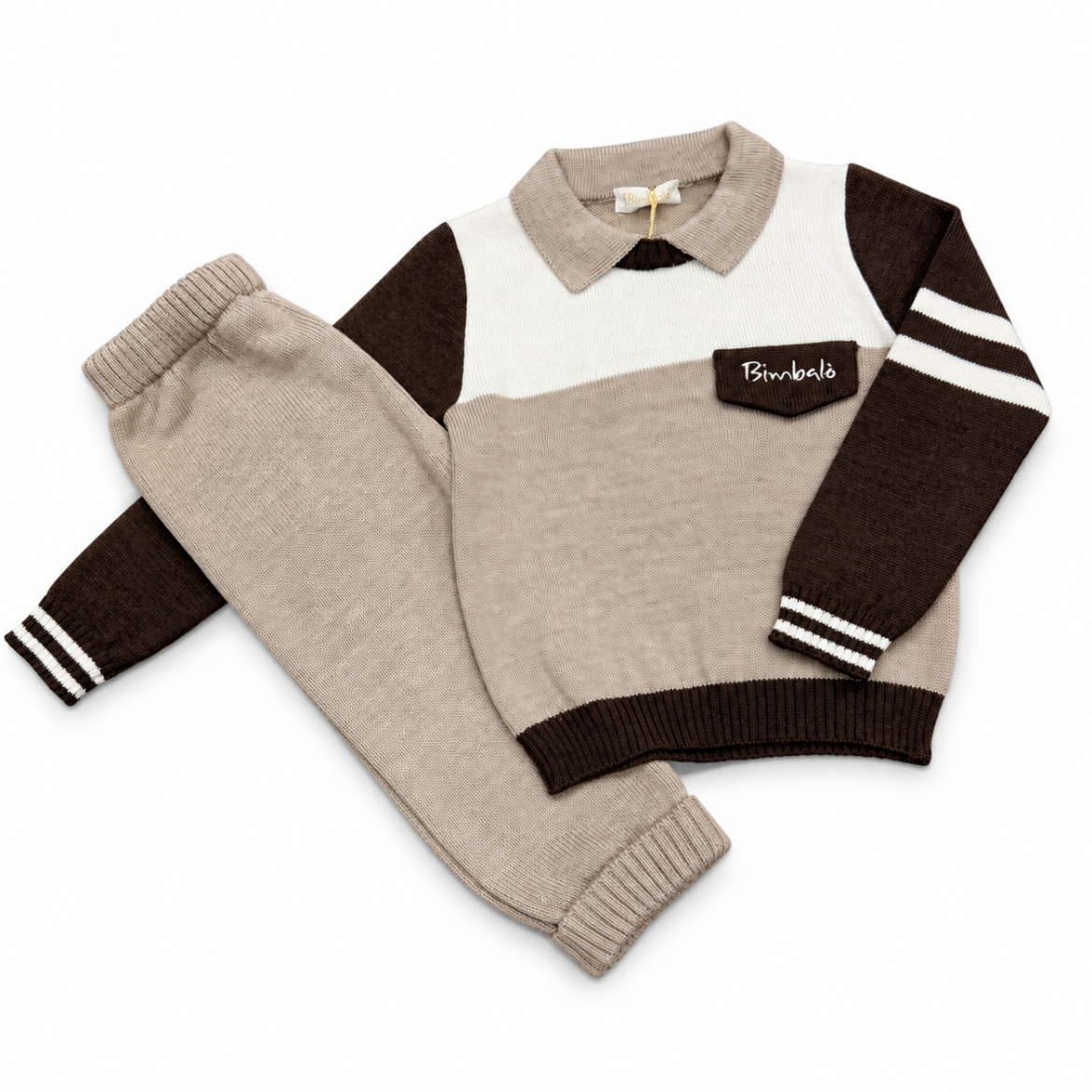 Picture of Bimbalo Boys Brown & Beige Knitted Polo Set
