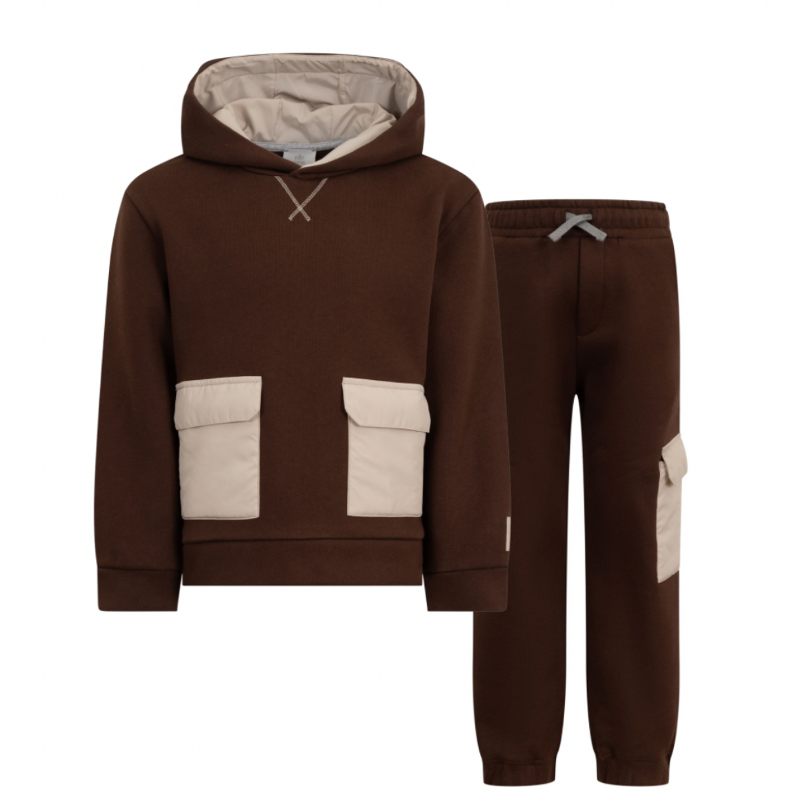 Picture of Eleventy Boys Brown Hooded Jogger Set With Pockets