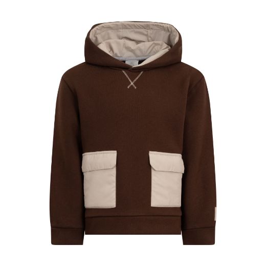 Picture of Eleventy Boys Brown Hooded Jogger Set With Pockets
