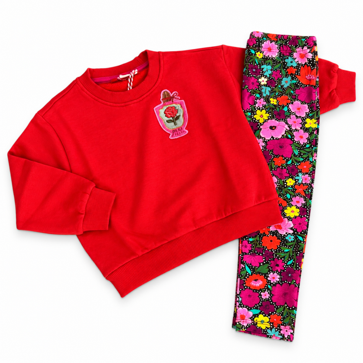 Picture of Oilily Red Hoki Sweatshirt & Floral Peppy Legging Set