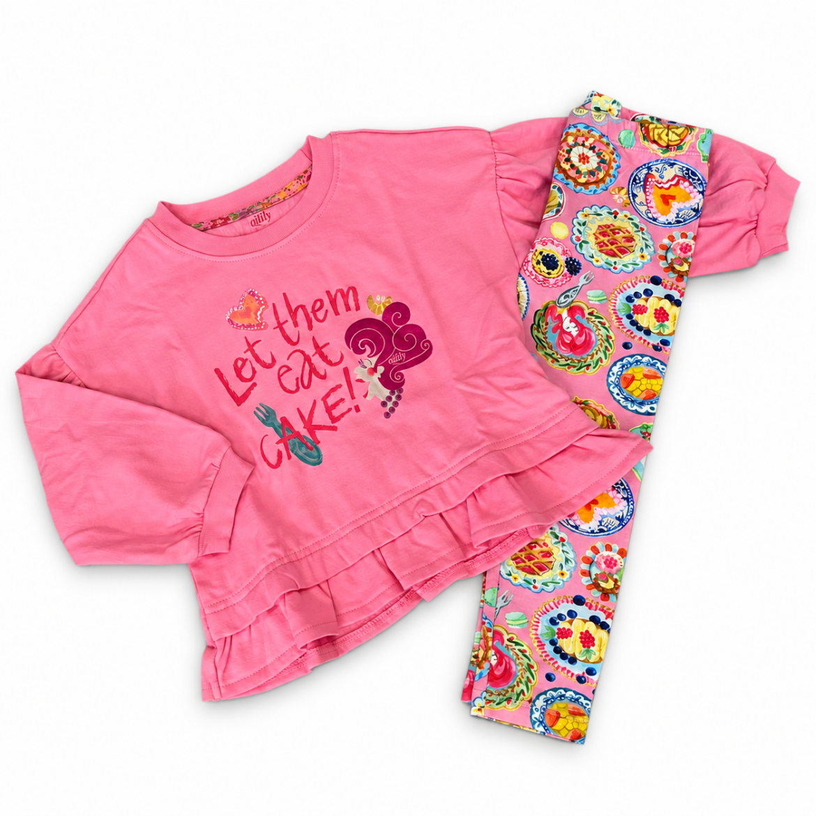 Picture of Oilily Hupsy Pink Jumper & Cake Print Peppy Leggings Set