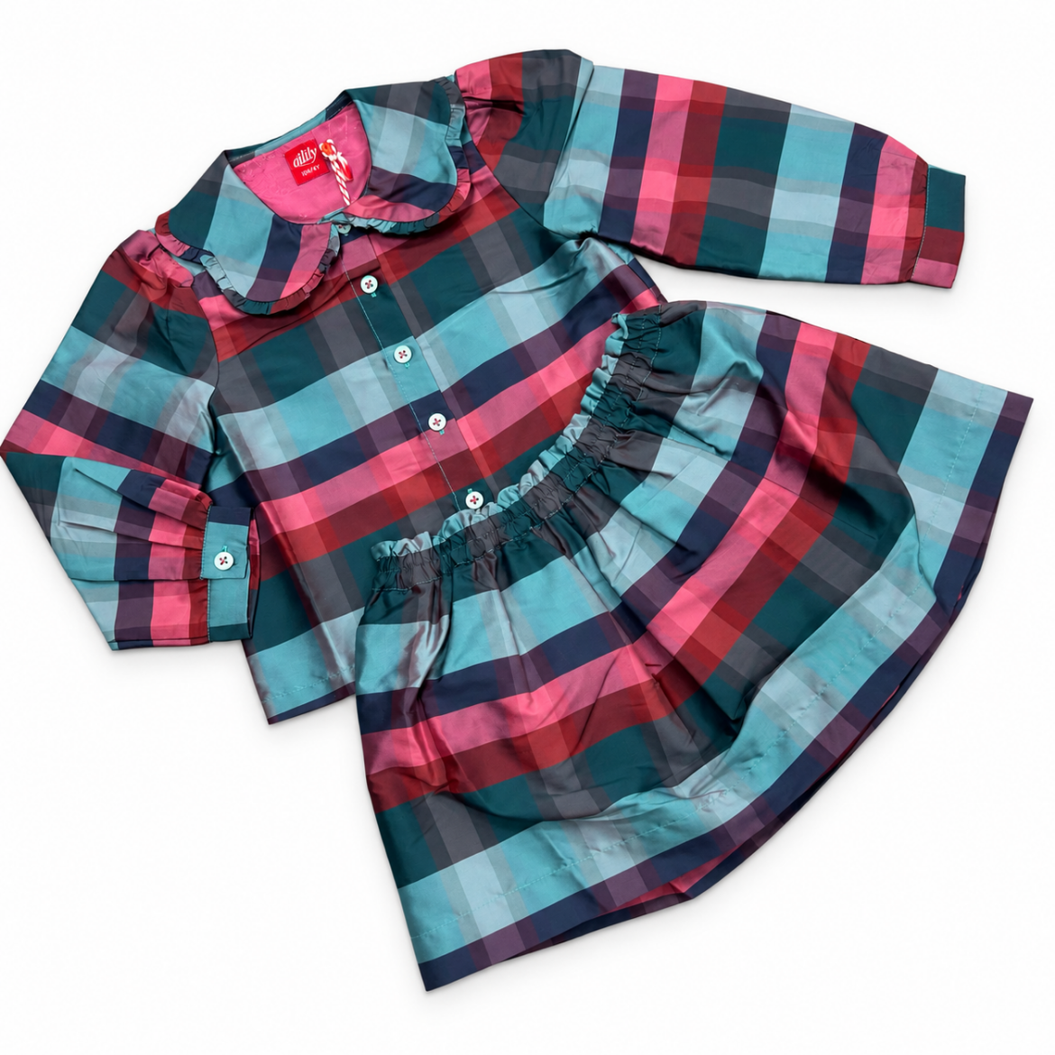 Picture of Oilily Blue & Purple Bon/Sympa Checked Shirt & Skirt Set