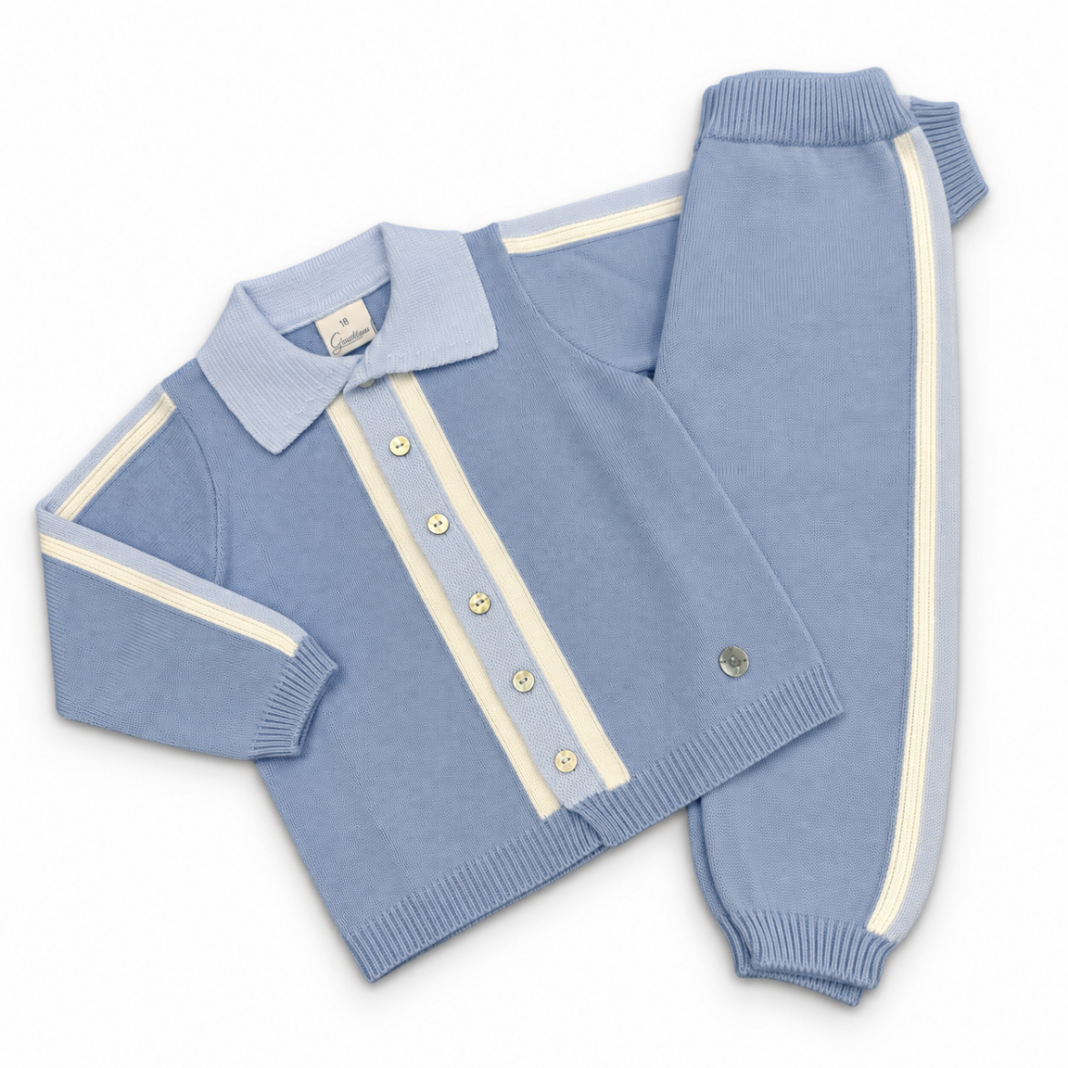 Picture of Granlei Boys Blue Knitted Button Down 2 Piece Set