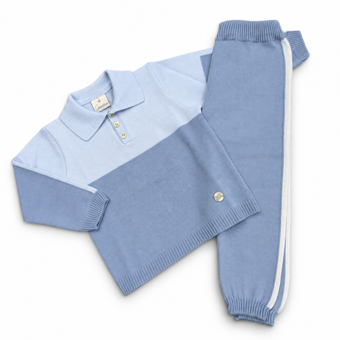 Picture of Granlei Boys Blue Knitted Polo 2 Piece Set