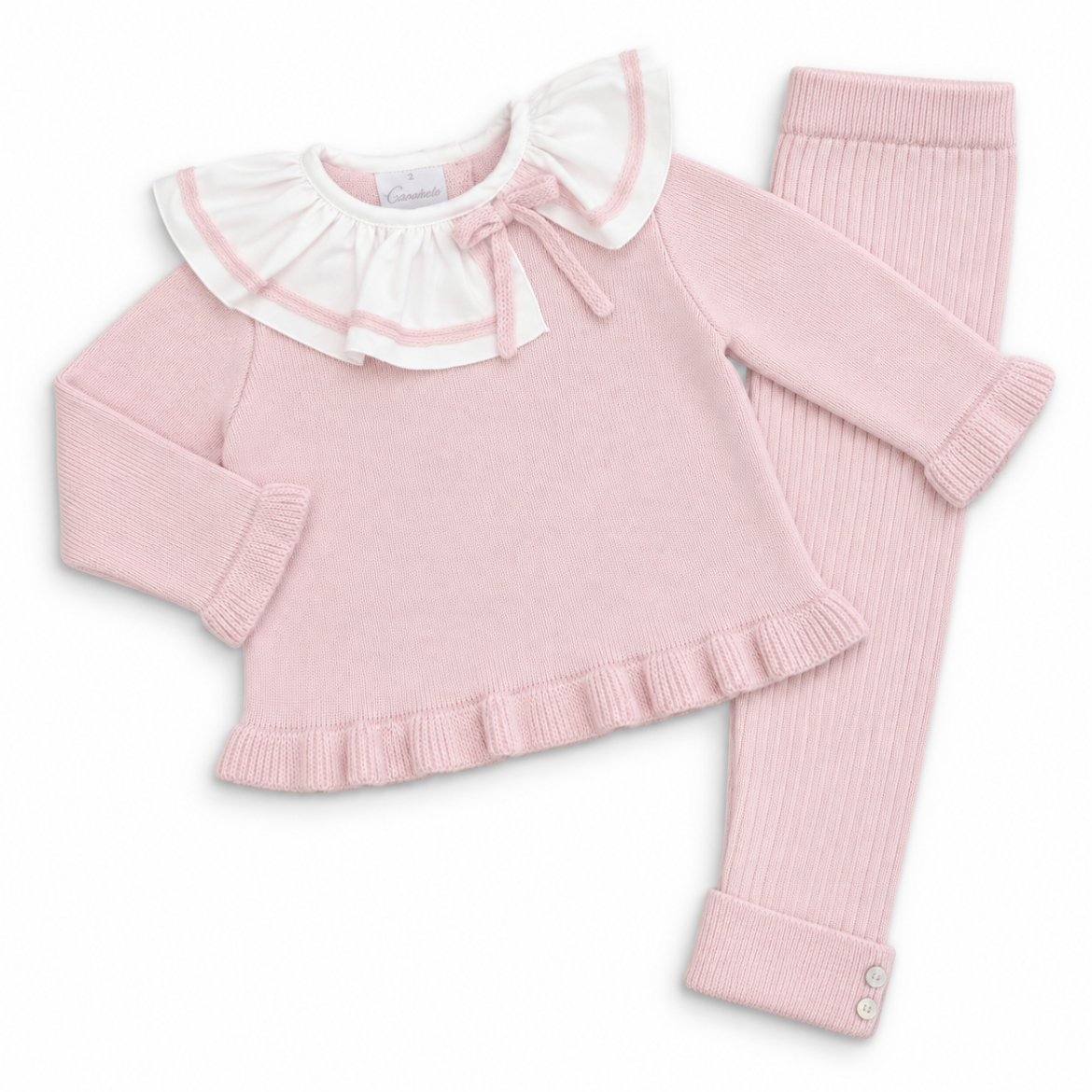 Picture of Granlei Girls Pink Knitted Legging Set With Frill Collar