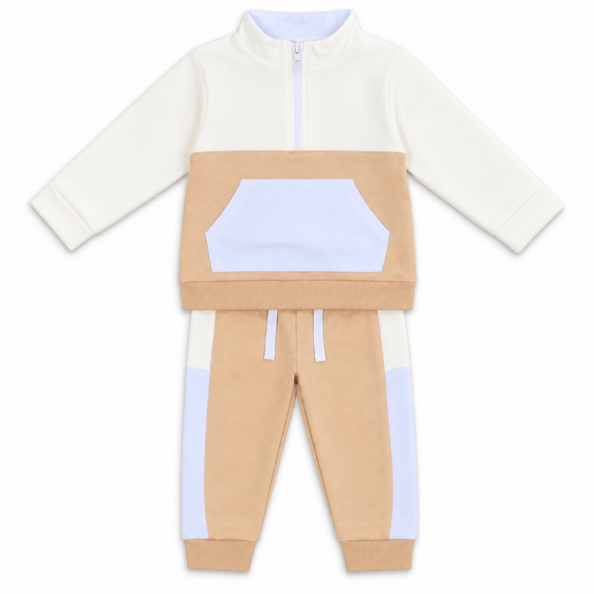 Picture of Deolinda Boys Beige 1/4 Zip Tracksuit
