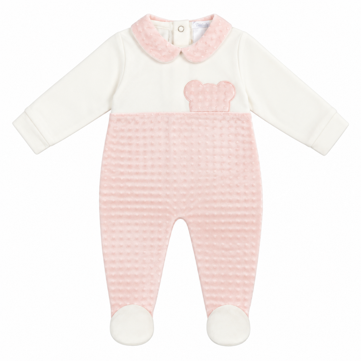 Picture of deolinda Girls Pink & White Teddy Babygrow