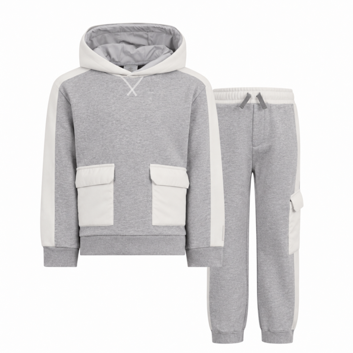 Picture of Eleventy Boys Grey Hooded Jogger Set With Pockets