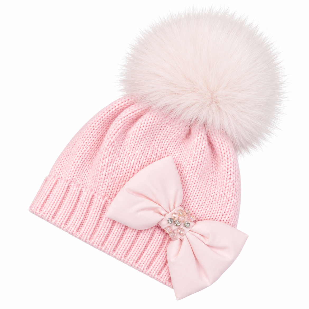 Picture of Bimbalo Girls Pink Bow Pom Pom Hat