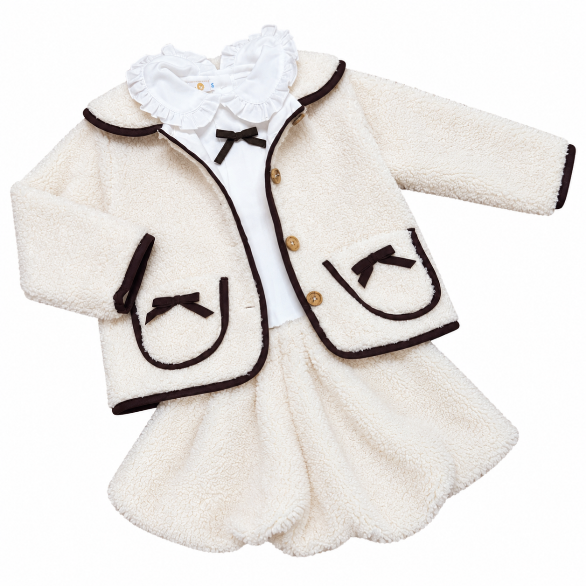 Picture of Puro Mimo Girls Cream Boucle 3 Piece Jacket Set