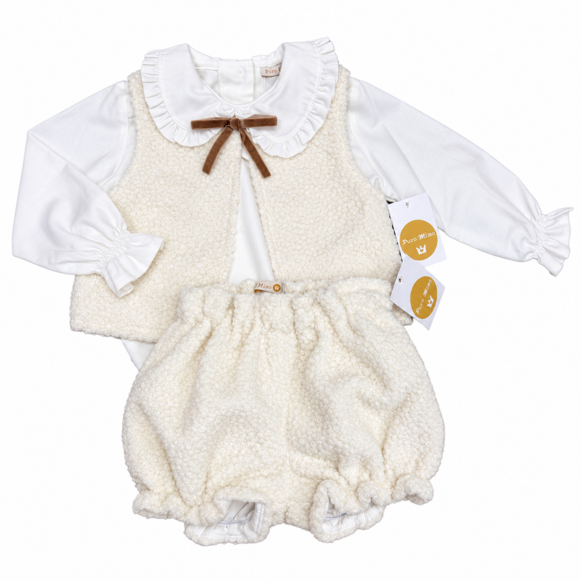 Picture of Puro Mimo Girls Cream Boucle Waistcoat Set