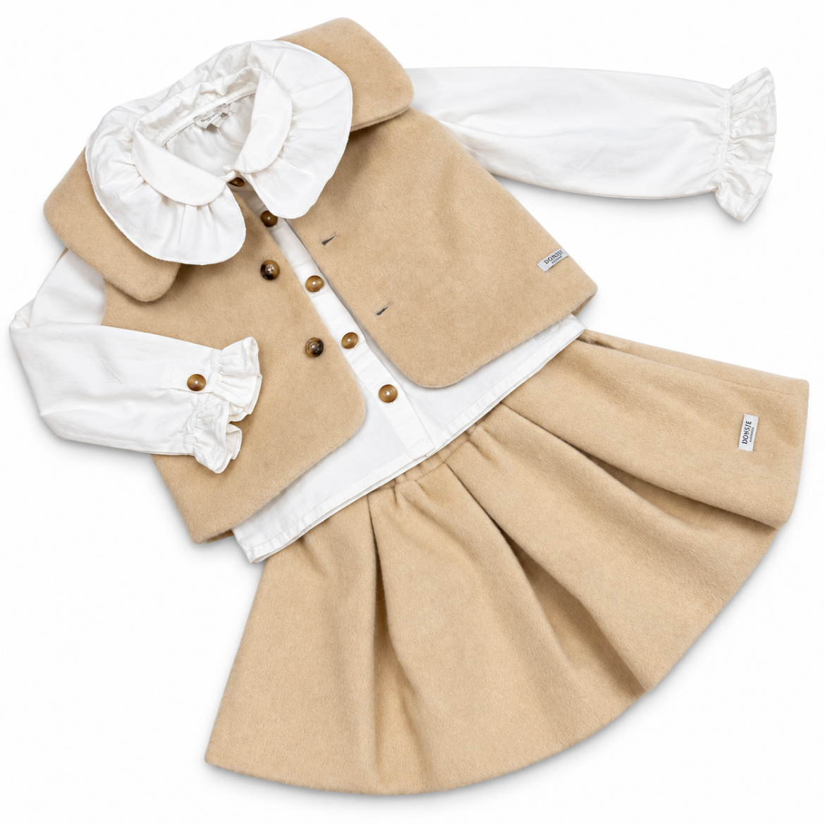 Picture of Donsje Girls 3 Piece Waistcoat, Shirt & Skirt Set