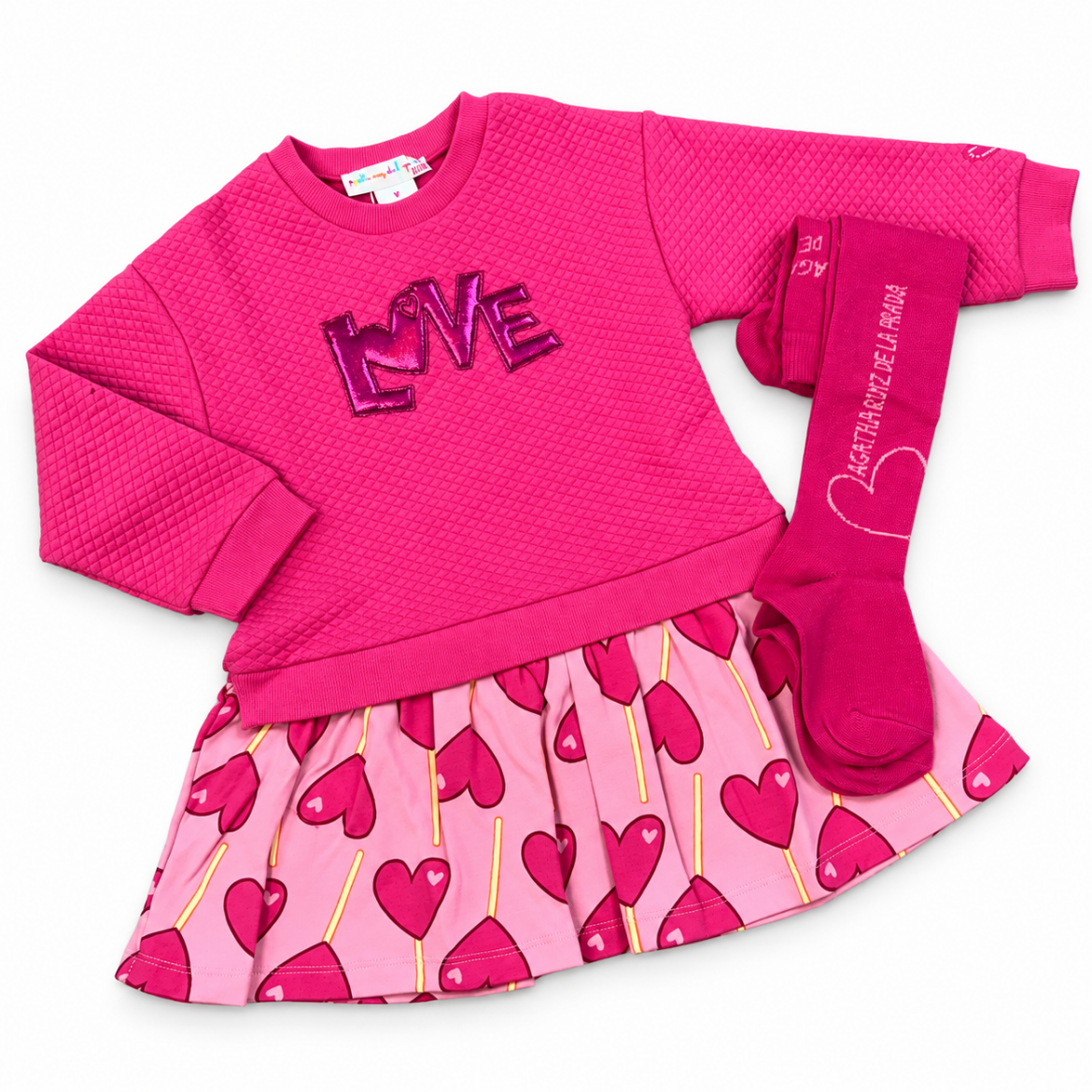 Picture of Agatha Girls Pink Drop Waist Dress With Tights