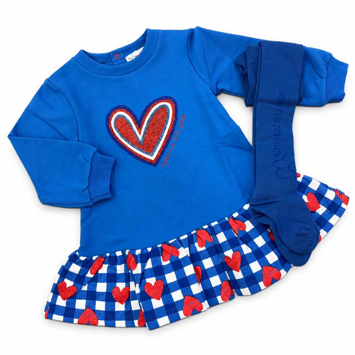 Picture of Agatha Girls Blue Drop Waist Dress & Tights
