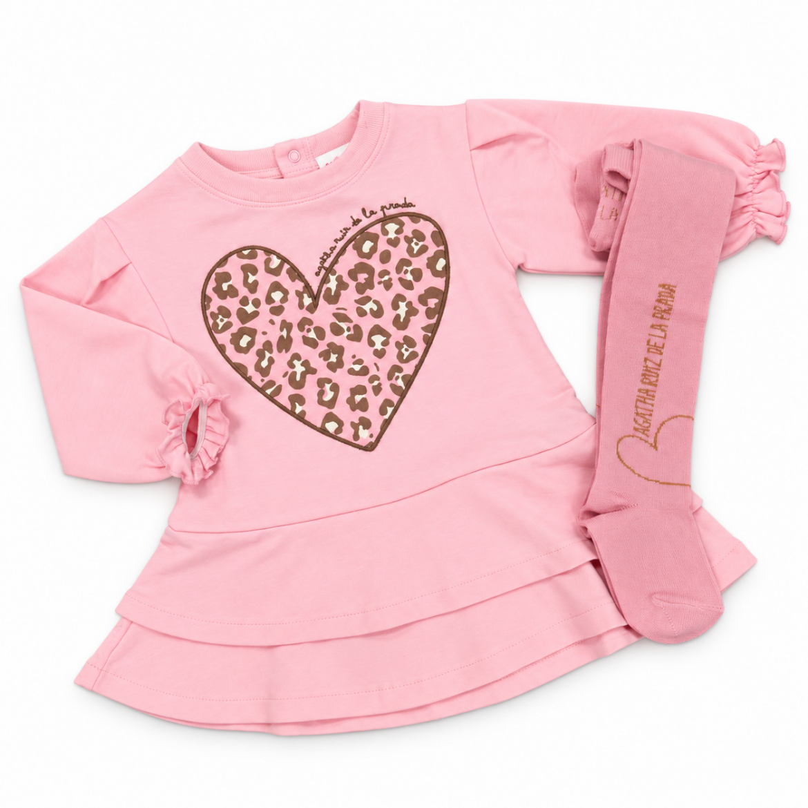 Picture of Agatha Girls Pink Leopard Heart Dress & Tights