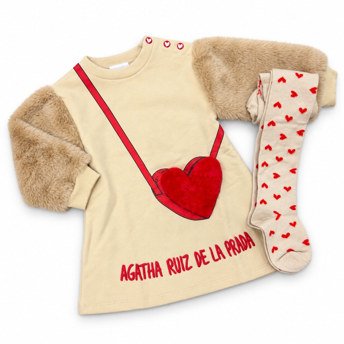 Picture of Agatha Girls Beige Heart Dress