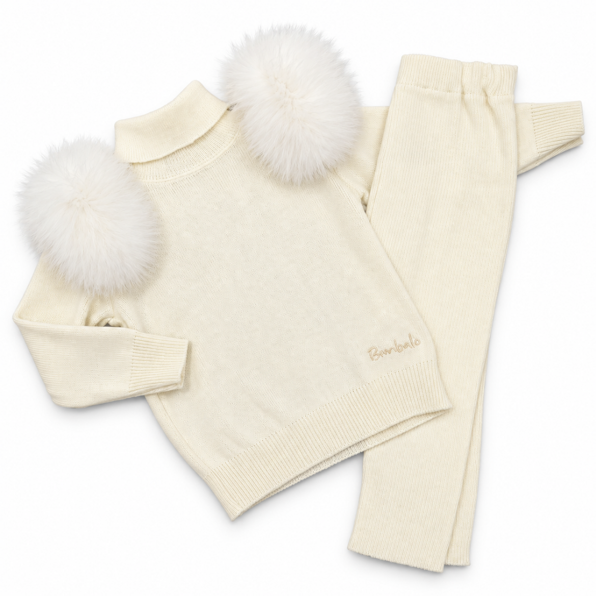 Picture of Bimbalo Girls Cream Knitted Fur Shoulder Legging Set