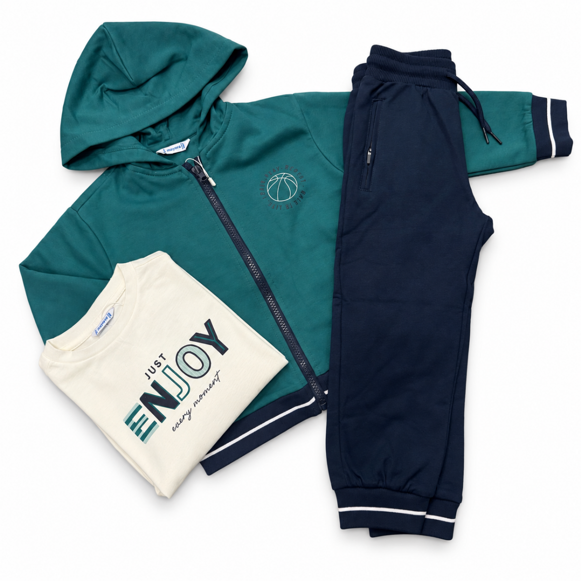 Picture of Mayoral Boys 3 Piece Green & Navy Zip Up Tracksuit