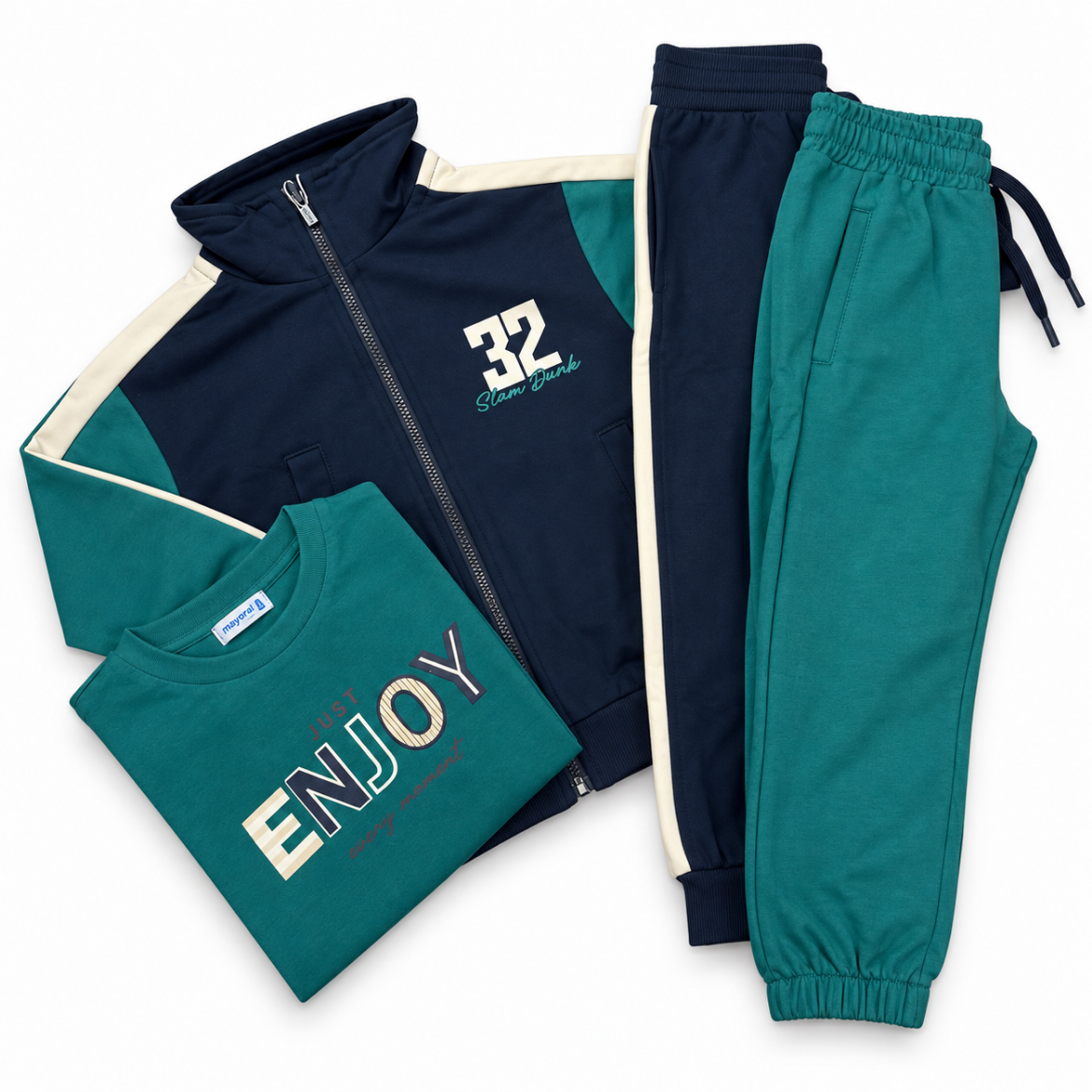 Picture of Mayoral Boys 4 Piece Navy & Green Zip Up Tracksuit