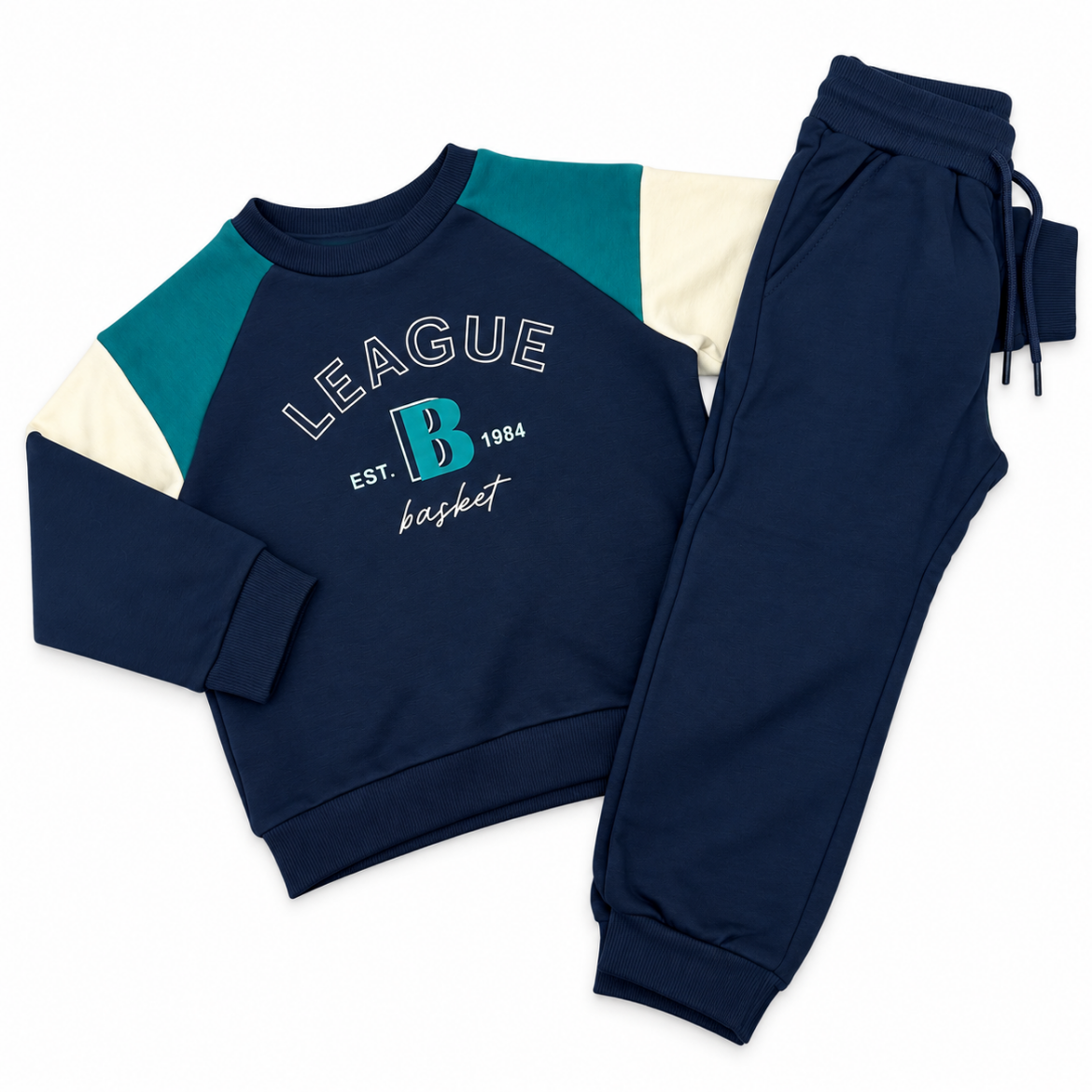 Picture of Mayoral Boys Navy & Green League Crew Neck Tracksuit